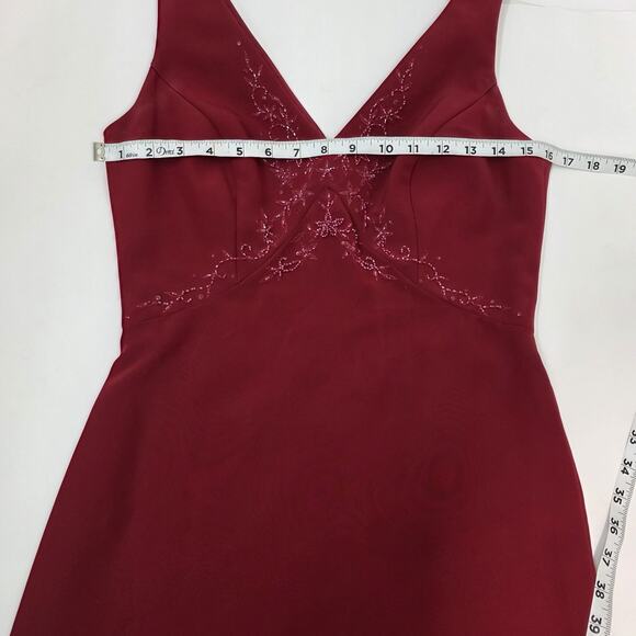 Vintage Y2K Red Maxi Dress W/ Shawl Gown David’s Bridal Sz 4 Beaded Front Demure - Picture 8 of 9